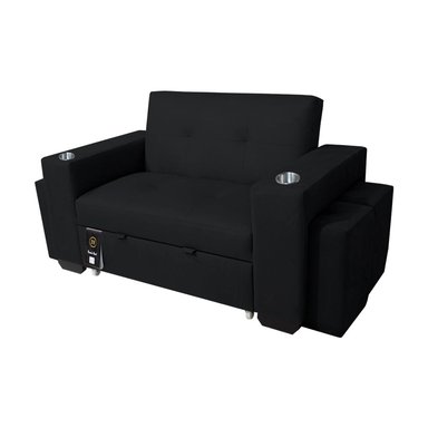 SOFÁ CAMA BARAKA HOME NEGRO MADISON 1 PLZ CON PORTAVASO + PUFF - 2