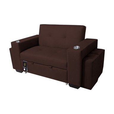 SOFÁ CAMA BARAKA HOME CHOCOLATE MADISON 1 PLZ CON PORTAVASO + PUFF - 2