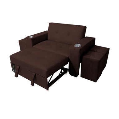 SOFÁ CAMA BARAKA HOME CHOCOLATE MADISON 1 PLZ CON PORTAVASO + PUFF - 3