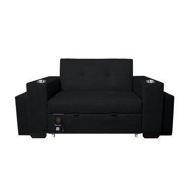 SOFÁ CAMA BARAKA HOME NEGRO MADISON 1.5 PLZ CON PORTAVASO + PUFF