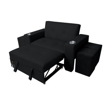 SOFÁ CAMA BARAKA HOME NEGRO MADISON 1.5 PLZ CON PORTAVASO + PUFF - 3