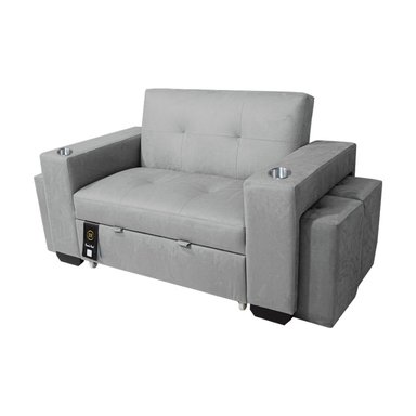 SOFÁ CAMA BARAKA HOME GRIS CLARO MADISON 1.5 PLZ CON PORTAVASO + PUFF - 2