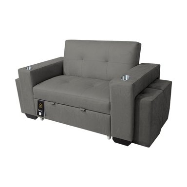 SOFÁ CAMA BARAKA HOME GRIS OSCURO MADISON 1.5 PLZ CON PORTAVASO + PUFF - 2
