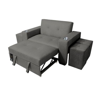 SOFÁ CAMA BARAKA HOME GRIS OSCURO MADISON 1.5 PLZ CON PORTAVASO + PUFF - 3