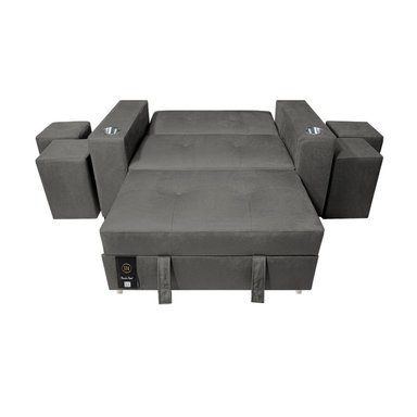 SOFÁ CAMA BARAKA HOME GRIS OSCURO MADISON 1.5 PLZ CON PORTAVASO + PUFF - 4