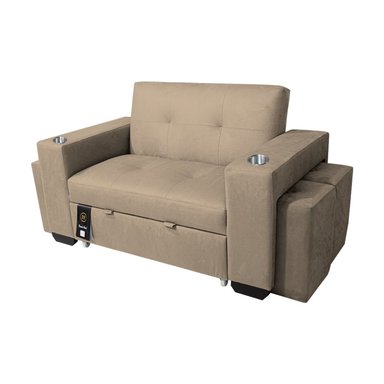 SOFÁ CAMA BARAKA HOME BEIGE CLARO MADISON 1.5 PLZ CON PORTAVASO + PUFF - 2