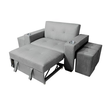 SOFÁ CAMA BARAKA HOME GRIS CLARO MADISON 2 PLZ CON PORTAVASO + PUFF - 3