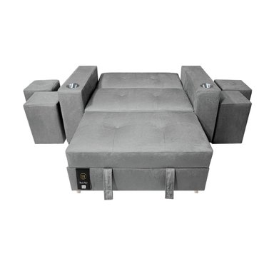 SOFÁ CAMA BARAKA HOME GRIS CLARO MADISON 2 PLZ CON PORTAVASO + PUFF - 4