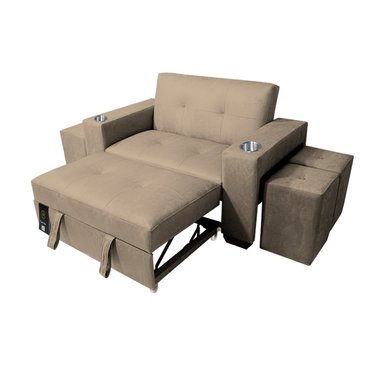 SOFÁ CAMA BARAKA HOME BEIGE CLARO MADISON 2 PLZ CON PORTAVASO + PUFF - 3