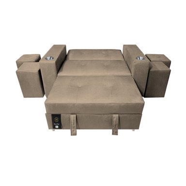 SOFÁ CAMA BARAKA HOME BEIGE CLARO MADISON 2 PLZ CON PORTAVASO + PUFF - 4