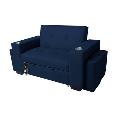 SOFÁ CAMA BARAKA HOME AZUL MARINO MADISON 2 PLZ CON PORTAVASO + PUFF - 2