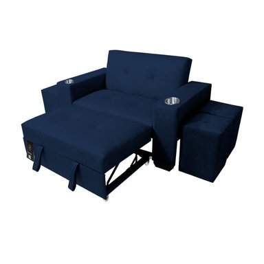 SOFÁ CAMA BARAKA HOME AZUL MARINO MADISON 2 PLZ CON PORTAVASO + PUFF - 3
