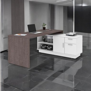 ESCRITORIO BARAKA HOME CON CAJONES UROA - BLANCO Y WENGUE - 5
