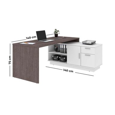 ESCRITORIO BARAKA HOME CON CAJONES UROA - BLANCO Y WENGUE - 6
