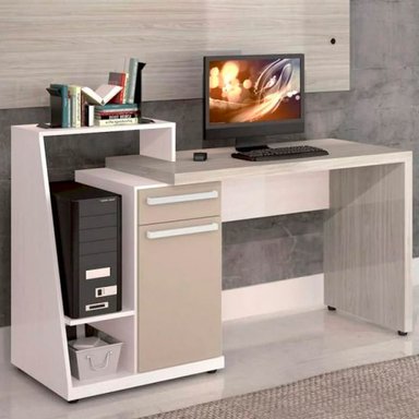 ESCRITORIO BARAKA HOME CON CAJONES Y REPISA AIKAI - BLANCO Y OLMO GRIS