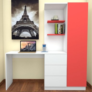 ESCRITORIO BARAKA HOME CON CAJONES Y ESTANTE LATERAL YAREN - BLANCO