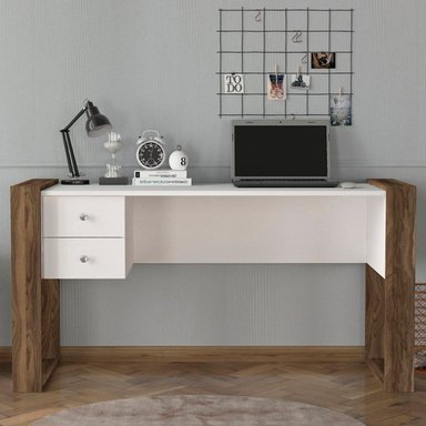 ESCRITORIO BARAKA HOME CON CAJONES POLAND - BLANCO Y MACCHIATO