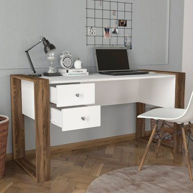ESCRITORIO BARAKA HOME CON CAJONES POLAND - BLANCO Y MACCHIATO - 3