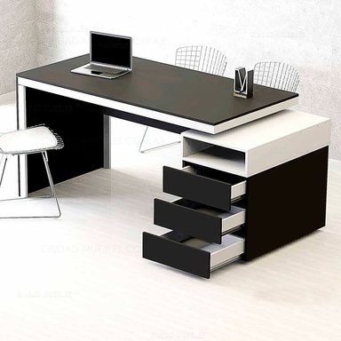ESCRITORIO BARAKA HOME CON CAJONES NAPARI - NEGRO Y BLANCO - 2