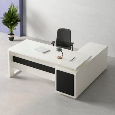 ESCRITORIO BARAKA HOME CON CAJONES PARIS - BLANCO Y NEGRO