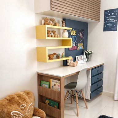 ESCRITORIO BARAKA HOME CON CAJONES Y REPISA AÉREA TABORIA - BLANCO