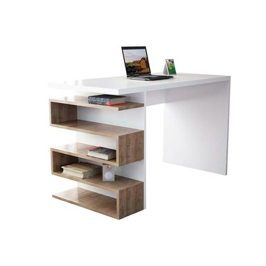 ESCRITORIO BARAKA HOME CON REPISA LATERAL ANTAI - BLANCO Y MACCHIATO - 2