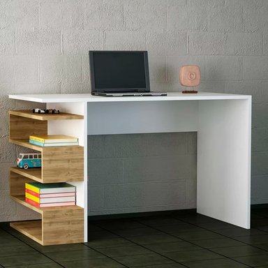 ESCRITORIO BARAKA HOME CON REPISA LATERAL ANTAI - BLANCO Y MACCHIATO - 3