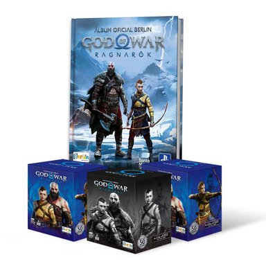 EDITORIAL BERLIN GOD OF WAR RAGNAROK, ÁLBUM TAPA DURA + 3 CAJITAS (150 SOBRES)