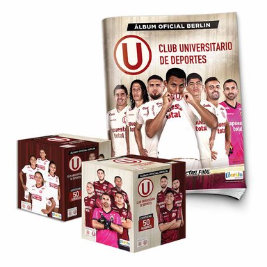 EDITORIAL BERLIN CLUB UNIVERSITARIO DE DEPORTES 2023, 1 ÁLBUM TAPA BLANDA + 2 CAJITAS (100 SOBRES)