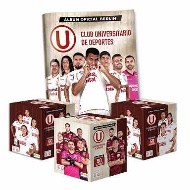 EDITORIAL BERLIN CLUB UNIVERSITARIO DE DEPORTES 2023, 1 ÁLBUM TAPA BLANDA + 3 CAJITAS (150 SOBRES)