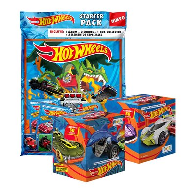 ÁLBUM EDITORIAL BERLIN HOT WHEELS, 1 STARTER PACK + 2 CAJITAS (100 SOBRES)