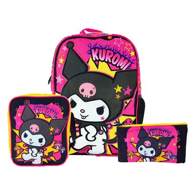 SET SCOOL KOMBAT MOCHILA + LONCHERA + CARTUCHERA TELA KUROMI - 1