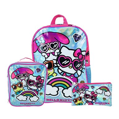 SET SCOOL KOMBAT MOCHILA + LONCHERA + CARTUCHERA TELA HELLO KITTY Y FRIENDS - 1