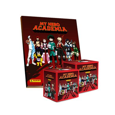 ALBUM MY HERO ACADEMIA, ALBUM TAPA DURA + 2 PAQUETONES (100 SOBRES)