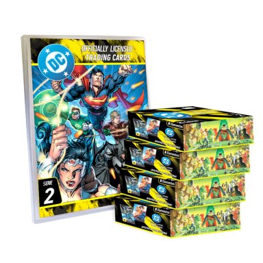 CARDS DC SERIE 2, BINDER COLECCIONADOR + 4 PAQUETONES (100 SOBRES)