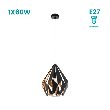 LÁMPARA COLGANTE EGLO CARLTON 1, NEGRO, ORO, E27 1X60W H1100 Ø310