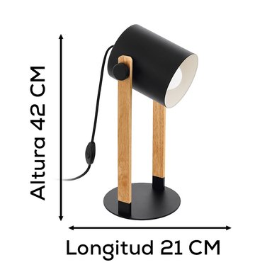 LÁMPARA MESA EGLO NEGRO MATE HORNWOOD E27 1X28W L210 A180 H420 - 2