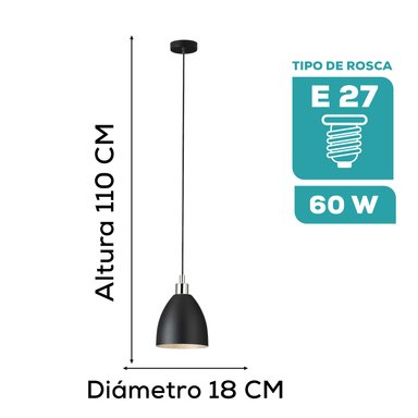 LÁMPARA COLGANTE EGLO NEGRO ANTE MAREPERLA E27 1X60W H1100 Ø180