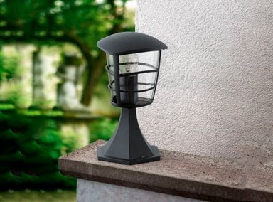 LAMPARA EGLO NEGRO DE PIE EXTERIOR POSTE ALORIA 1X60W - 2