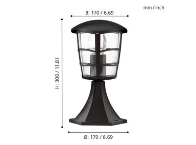 LAMPARA EGLO NEGRO DE PIE EXTERIOR POSTE ALORIA 1X60W - 3