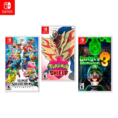 JUEGO NINTENDO SWITCH SUPER SMASH BROS ULTIMATE + POKEMONS SHIELD + LUIGI'S MANSION 3 - 1