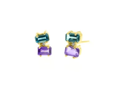 ARETES ORO 18K AMATISTA Y TOPACIO CON BRILLANTES - 1