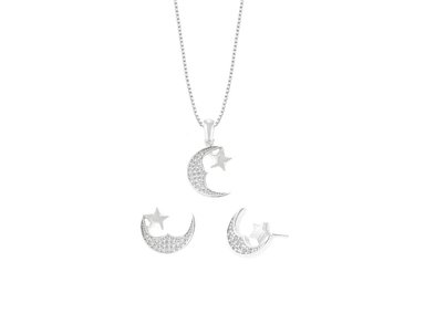 SET BALIQ JCDA1188 COLLAR Y ARETES LUNA Y ESTRELLA PLATA 925