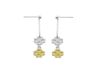 ARETES BALIQ TREBOL 4 HOJAS ORO PLATA - 1