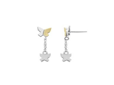 ARETES BALIQ ARGS0286 PLATA 925 GOLDEN 2 MARIPOSAS
