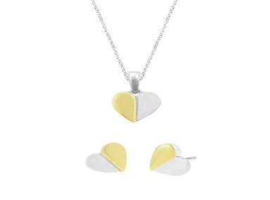 SET BALIQ PLATA COLLAR Y ARETES CORAZÓN ORO