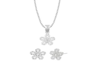 SET COLLAR Y ARETES FLOR PLATA 925