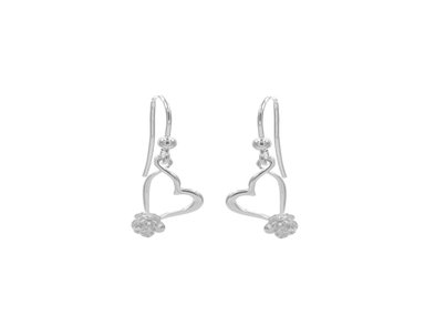 ARETES CORAZÓN FLOR PLATA 925