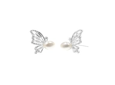 ARETES PERLA MARIPOSA PLATA 925
