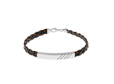 PULSERA TRENZADO PLATA 925 Y CUERO NEGRO